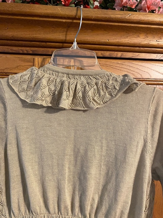 Covington Taupe Ruffle-Front Open Cardigan - Picture 6 of 7